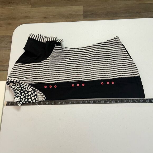 Parsley & Sage Boho Patchwork Top L Black White Polka Dot Stripe Artsy Button - Picture 10 of 11